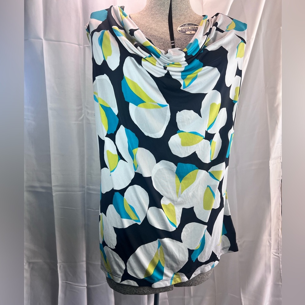 Worthington Womens XL Black &‎ White Print Sleeveless Tunic Top Blouse